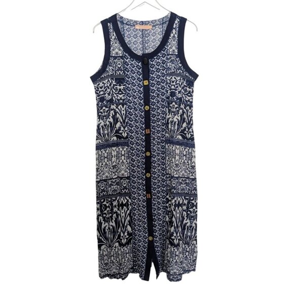 La Cera Dresses & Skirts - La Cera Floral Patchwork Midi Dress Womens Size Large Blue Artsy Boho Sleeveless